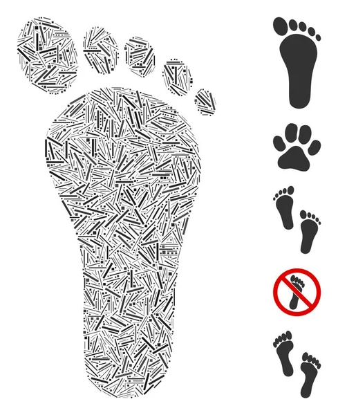 Linear Collage Footprint Icon United Narrow Elements Various Sizes Color — Stock Vector