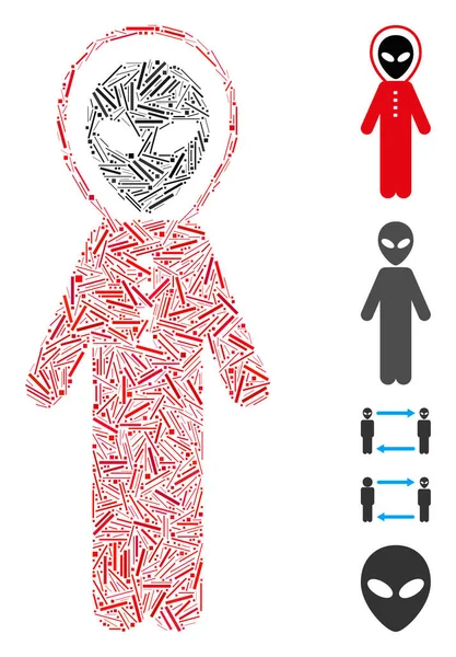 Line Collage Alien Space Suit Symbol Aus Geraden Gegenständen Verschiedenen — Stockvektor