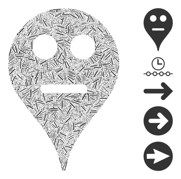 Línea Collage Neutral Smiley Map Marker Icono Organizado Partir Elementos — Vector de stock