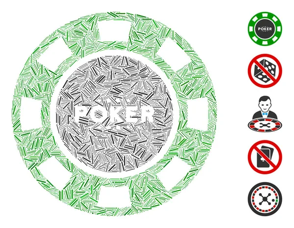 帽孔马赛克扑克芯片图标由不同尺寸和颜色的窄项目组成 矢量孵化器被组合成抽象的马赛克扑克赌场图标 增加了额外的图标 — 图库矢量图片