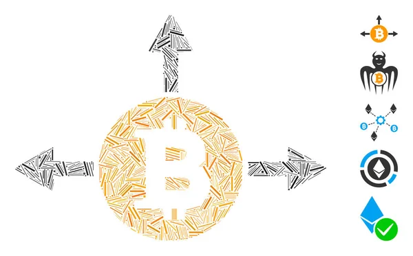 Lineare Collage Bitcoin Variante Richtungen Symbol Vereint Aus Dünnen Elementen — Stockvektor