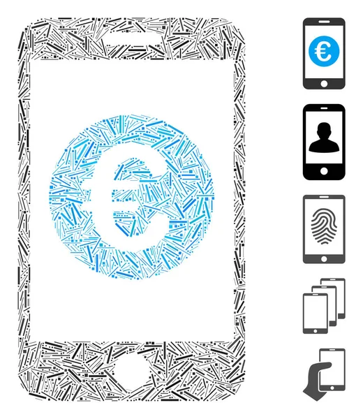 Hatch Collage Euro Icône Balance Mobile Organisé Partir Éléments Étroits — Image vectorielle