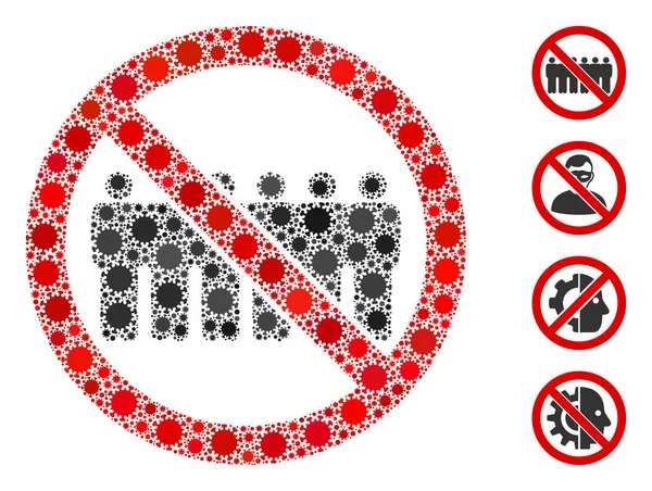 Hentikan Kolase Garis Rakyat Ikon CoronaVirus - Stok Vektor