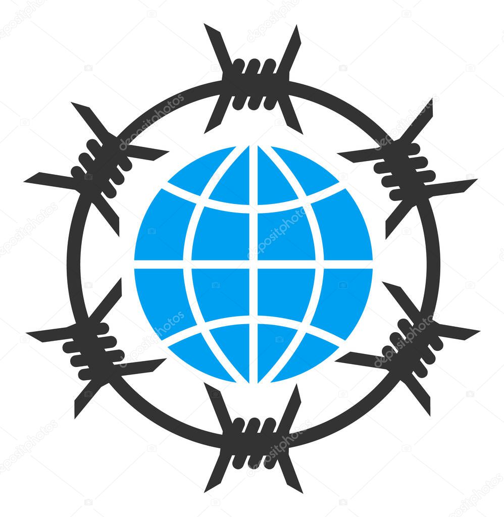 Raster Flat Barbed Wire Globe Icon