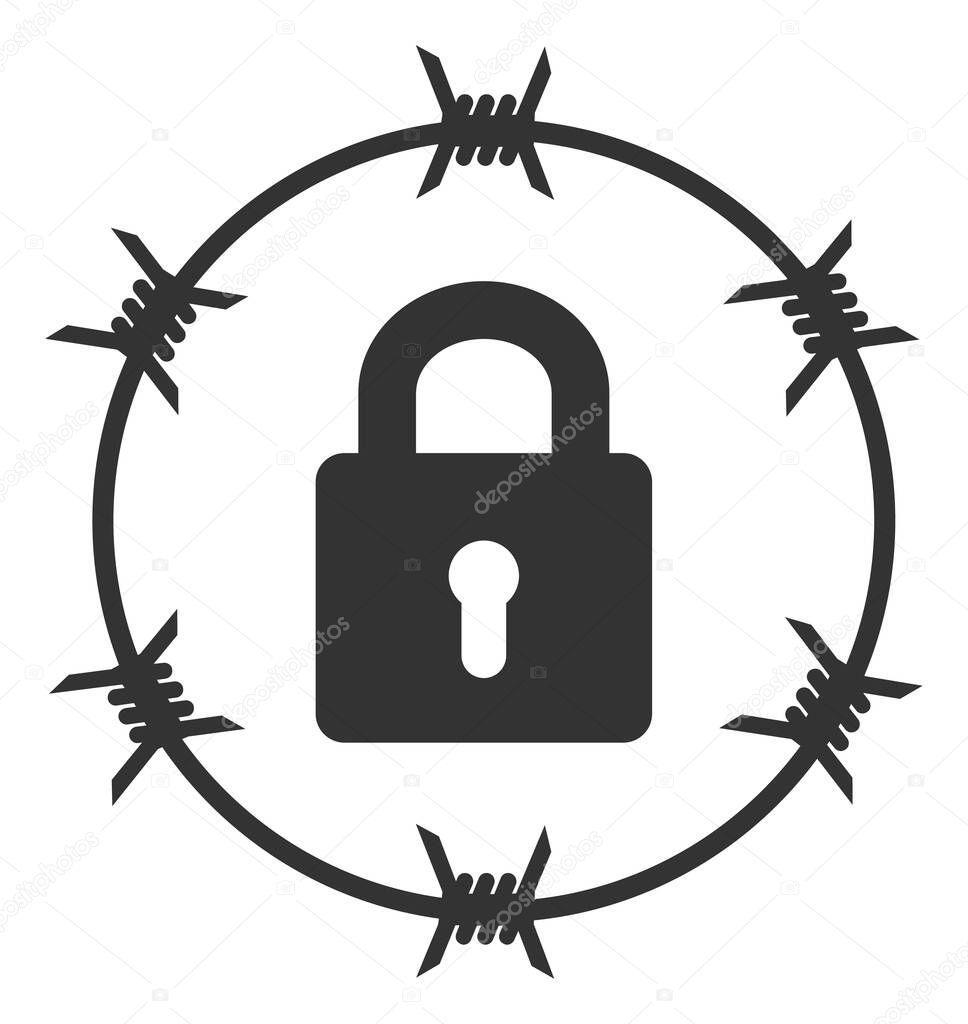 Vector Flat Barbed Wire Lock Icon