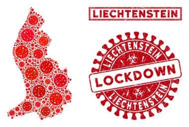 Mozaik Liechtenstein Haritası ve Grunge Kilitleme Damgaları
