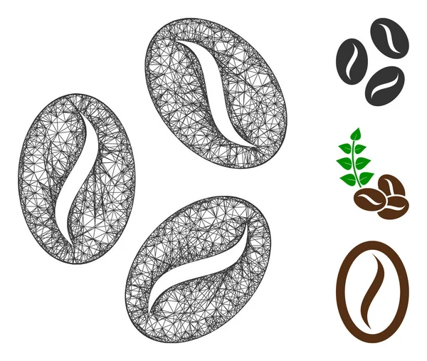 Illustration de maille vectorielle Web polygonale de haricots de cacao — Image vectorielle