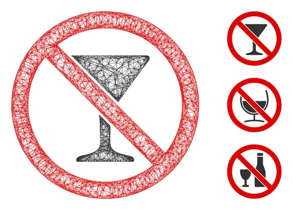 No Martini Glass Polygonal Web Vector Mesh Illustration — Stock vektor