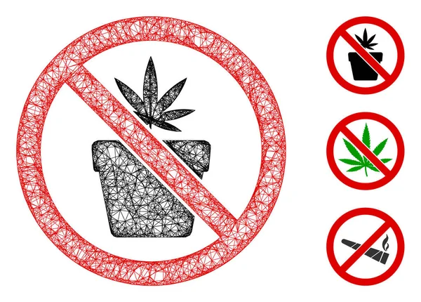 No Cannabis Pot Polygonal Web Vector Mesh Illustration — Stock Vector
