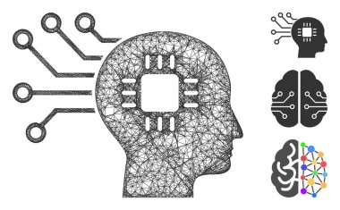 Beyin Devresi Çokgen Web Vektörü Ağ Çizimi