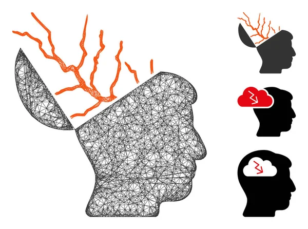 Illustrazione della rete vettoriale poligonale di elettricità cerebrale — Vettoriale Stock