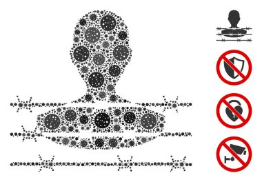 CoronaVirüs Simgeleri Dikenli Tel Mahkûm Mozaiği