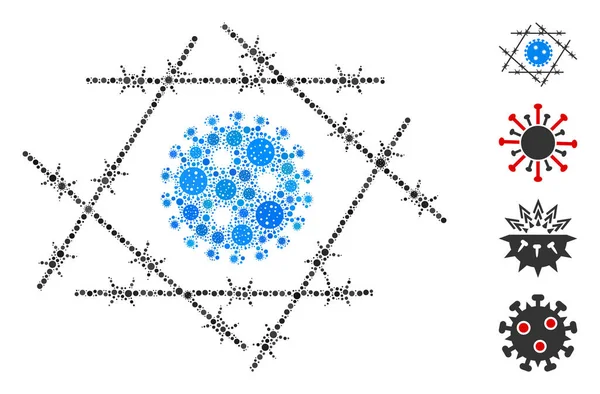 Barbed Wire Coronavirus Mozaïek van CoronaVirus Pictogrammen — Stockvector