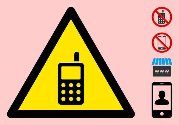 Icône de signe de triangle d'avertissement de téléphone portable vectoriel — Image vectorielle