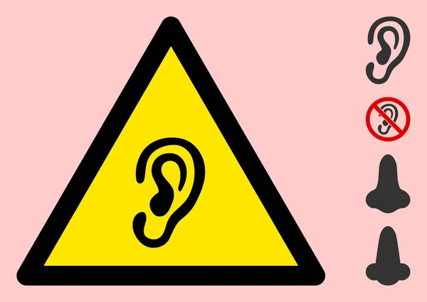 Trójkąt ostrzegawczy Vector Ear Sign Icon — Wektor stockowy