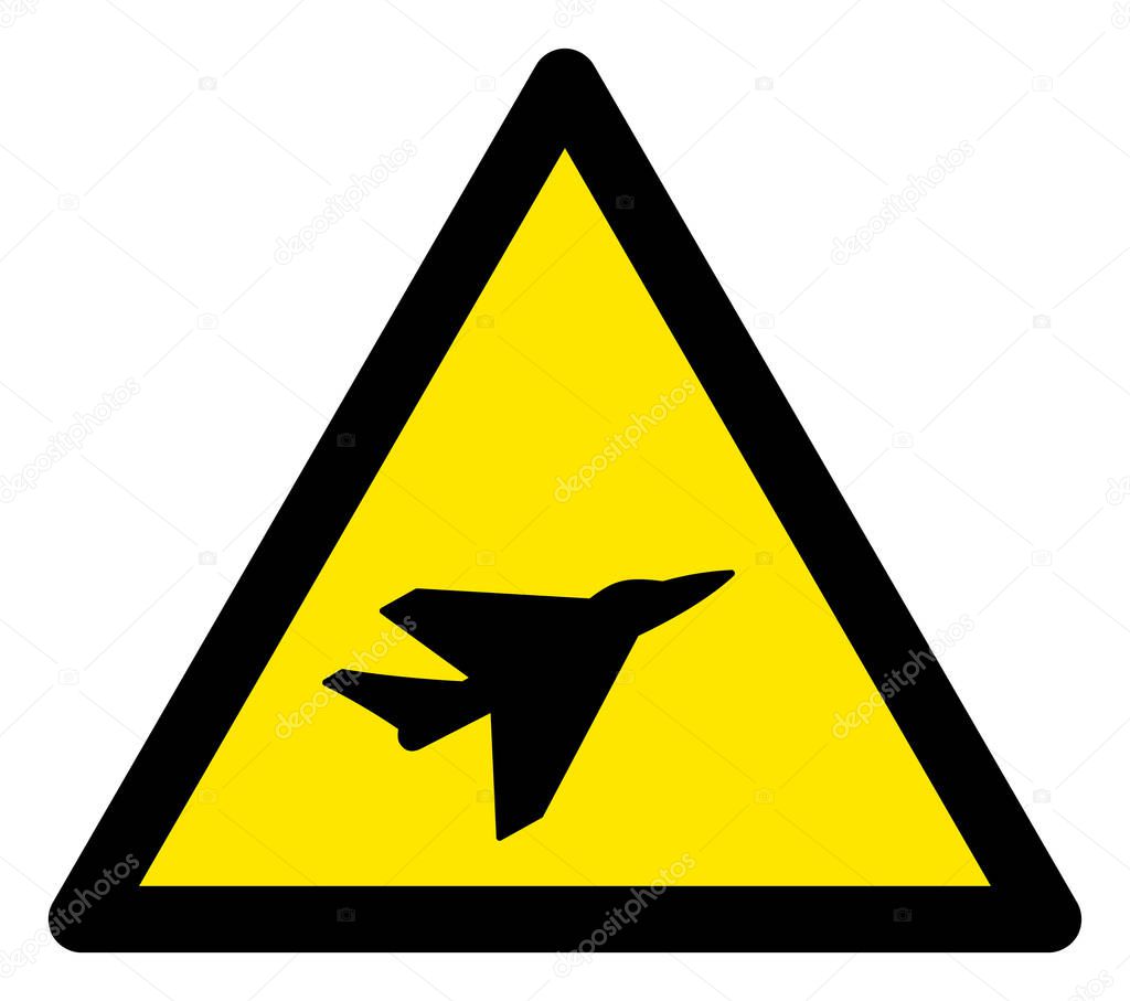 Raster Intercepter Airplane Warning Triangle Sign Icon