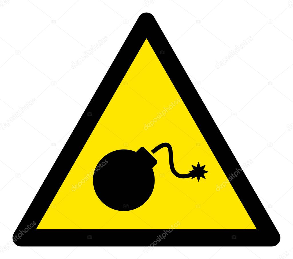 Raster TNT Bomb Warning Triangle Sign Icon