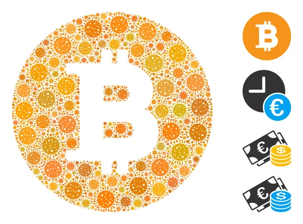 Bitcoin-Münzen-Mosaik mit CoronaVirus-Symbolen — Stockvektor
