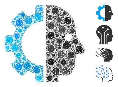 Covid Virüs Simgelerinin Cyborg Baş Kolajı