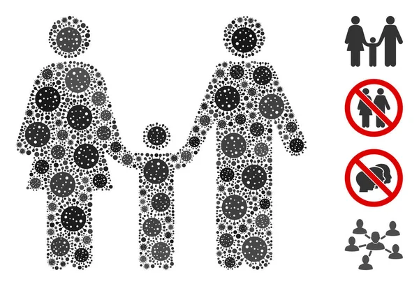 Familia niño mosaico de artículos de virus de Covid — Vector de stock