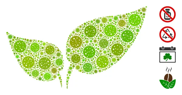 Collage de feuilles florales d'éléments viraux covidés — Image vectorielle