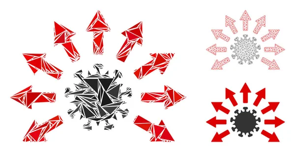 Icona di distribuzione del virus mosaico del triangolo e modello di rete a maglie vettoriali — Vettoriale Stock