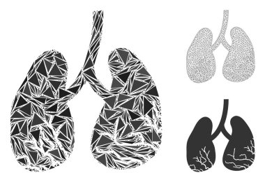 Üçgen Mozaik Akciğer Kanseri Simgesi ve Vektör Ağ Gövdesi Modeli