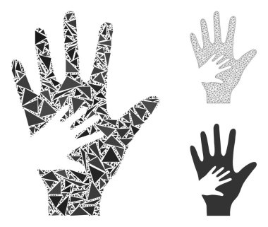 Üçgen Mozaik El Simgesi ve Vektör Ağları Gövdesi Modeli