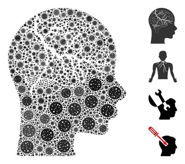 Cervello Carcinoma Collage di elementi CoronaVirus — Vettoriale Stock