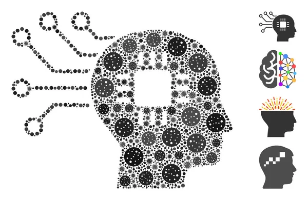 Cervello Circuito Mosaico di icone CoronaVirus — Vettoriale Stock