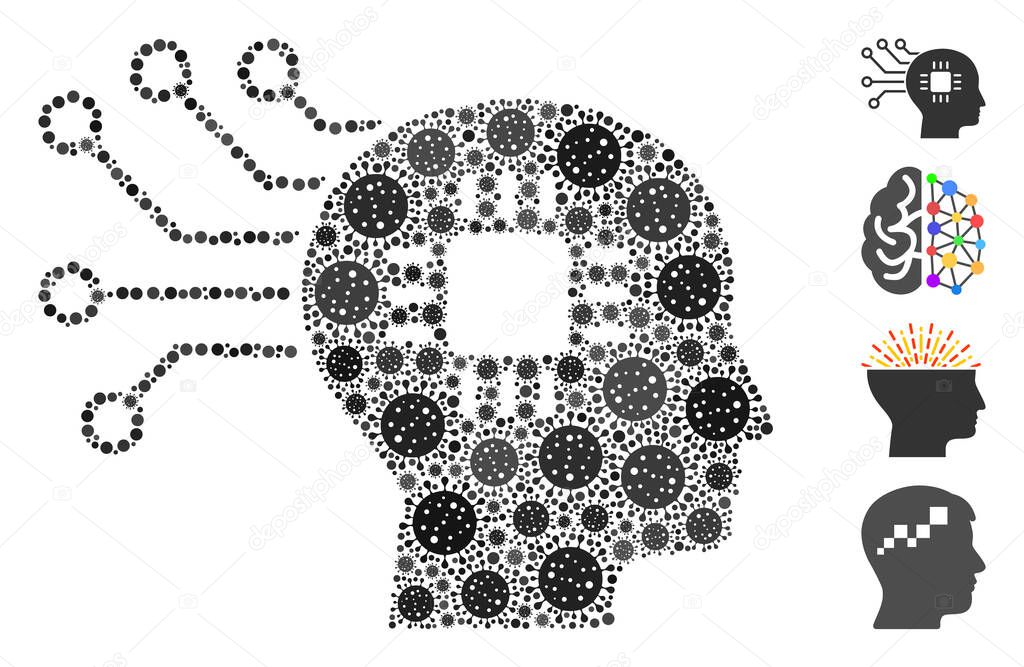 Brain Circuit Mosaic of CoronaVirus Icons
