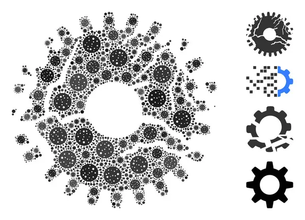 Corrupted Gear Collage of CoronaVirus Ícones — Vetor de Stock