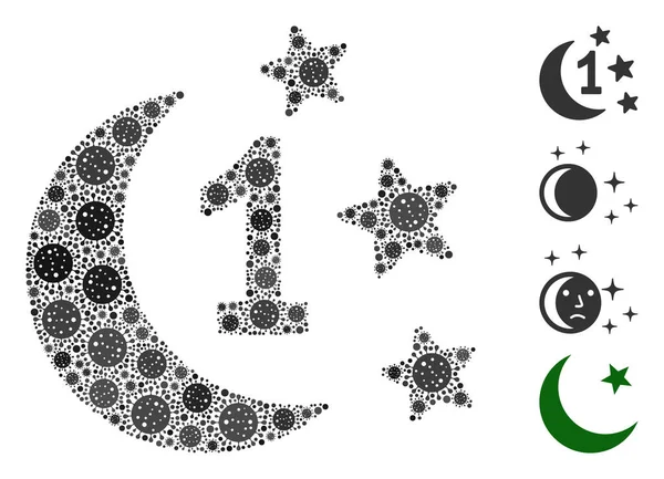 First Moon Night Collage of Covid Virus Icons — Stockový vektor