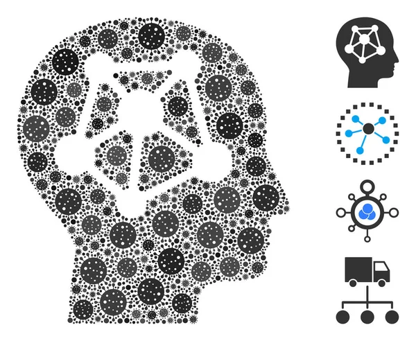 Koláž lidské nervové sítě ikon CoronaVirus — Stockový vektor