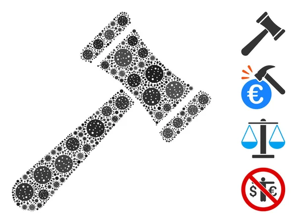 Gesetz Hammer Mosaik von CoronaVirus Elementen — Stockvektor