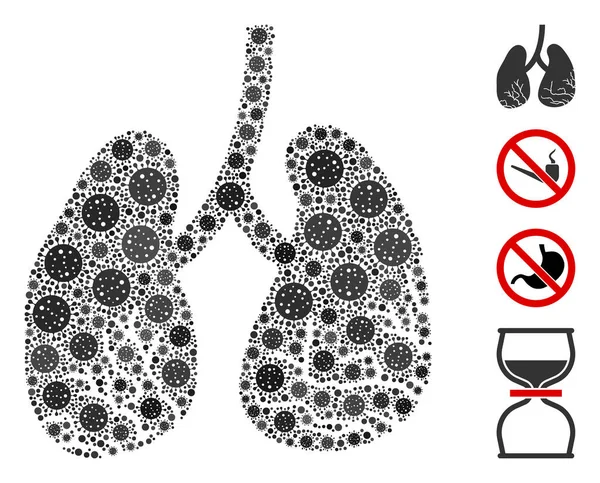 Lung Cancer Collage of Covid Virus Elements — Stock Vector