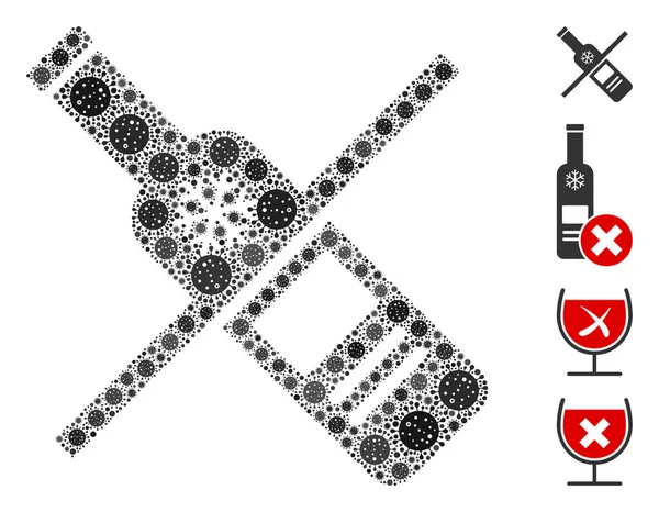 Nenhuma colagem de bebida de Vodka de itens de vírus Covid —  Vetores de Stock