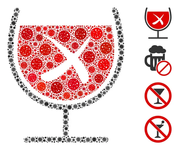 Nenhuma colagem bebendo vinho de ícones de vírus Covid — Vetor de Stock