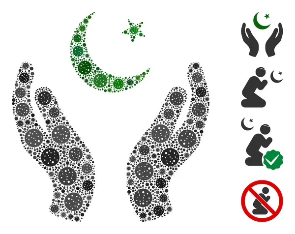 Modlące się muzułmańskie ręce Mozaika ikon wirusa Covid — Wektor stockowy