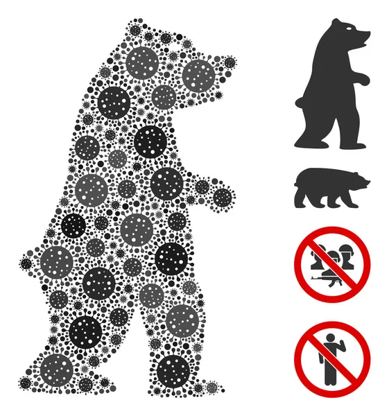 Κολάζ μόνιμης αρκούδας με εικονίδια του ιού Covid — Διανυσματικό Αρχείο
