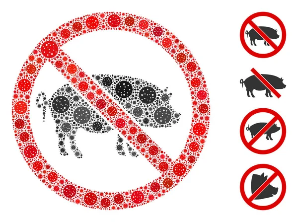 Detener Mosaico de Cerdo de los Elementos del Virus Covid — Archivo Imágenes Vectoriales