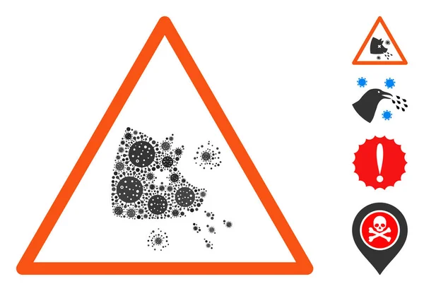 Mosaico de advertencia de gripe porcina de iconos del virus Covid — Vector de stock
