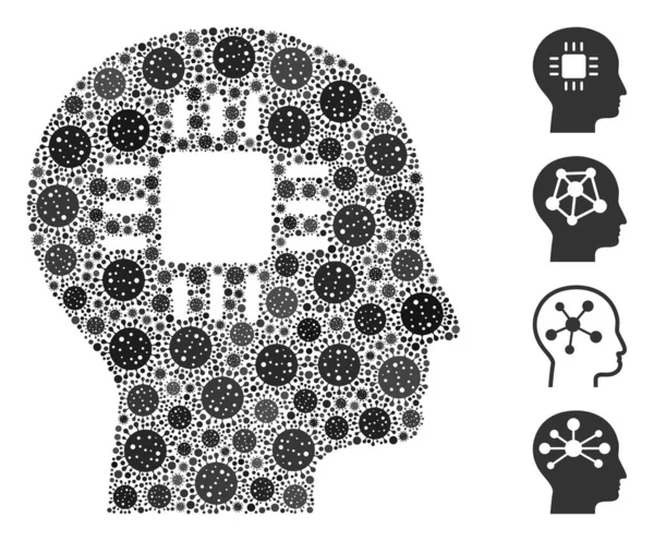Processador de Cérebro Colagem de Ícones CoronaVirus —  Vetores de Stock