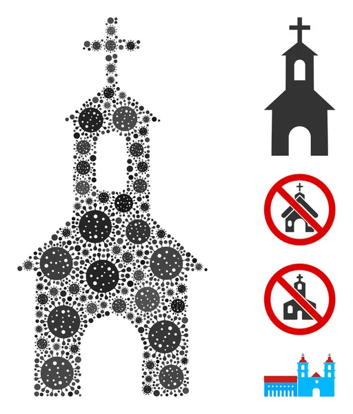 Katolický Kirch koláž Covid Virus ikony — Stockový vektor