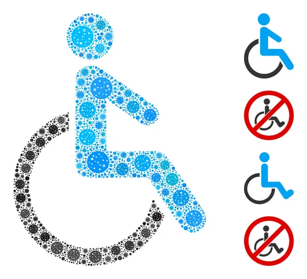 Disabled Person Mosaic of Covid Virus Icons — Stock Vector