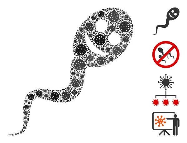 Happy Spermatozoon Mosaic of Covid Virus Items - Stok Vektor