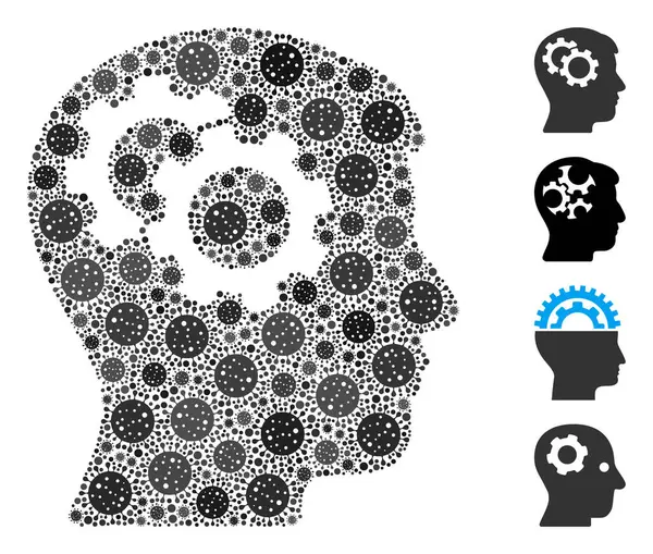 Engrenagens intelecto Colagem de elementos de vírus Covid —  Vetores de Stock