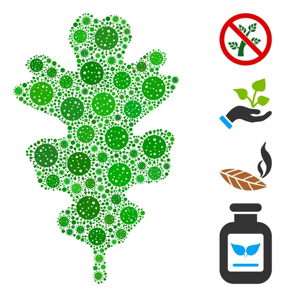 Mosaïque de feuilles de chêne des icônes de virus Covid — Image vectorielle