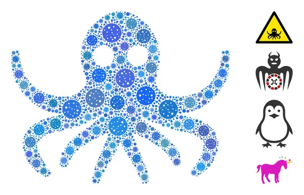 Octopus Collage of Covid Virus Items — стоковий вектор