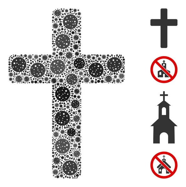 Colagem Cruz Religiosa de Elementos Vírus Covid — Vetor de Stock